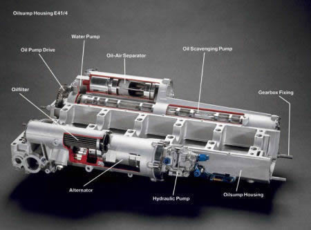F1 engine Oil sump Housing with Alterator and Hydraulic Pump