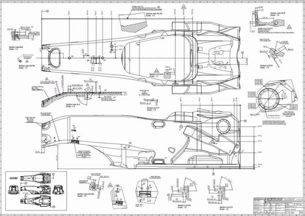Caterham CT05 F1 2014 car Monocoque drawing