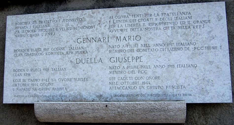 Giuseppe Duella, spomen plča na piopi