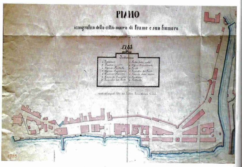nambova Karta Novog grada (Cita Nova), ikonografski plan  Rijeke i Fiumare prikazuje već postojeće stanje, 1785