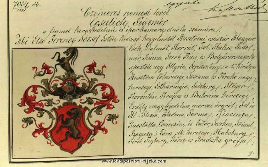 Potvrda o dodjeli plemstva obizelji Kozulić