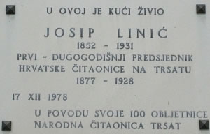 Josip Linić, spomen ploča