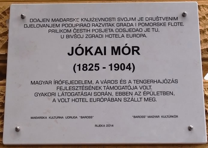 Spomen ploča Jokai Mor, Rijeka, bivši hotel Europa