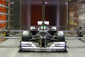 Formula 1 car inside wind tunnel