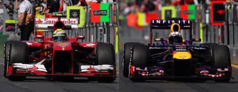 Difference in camber, Melbourne 2013 Ferrari and RedBull