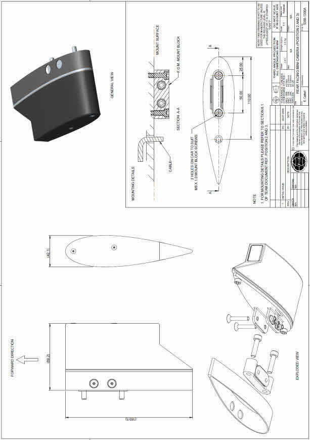 Rear facing camera, position 2 and 3