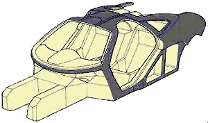 Monocoque chassis of McLaren F1 sport car carbon-fiber monocoque