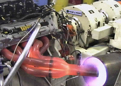 Ferrari engine donected to dynamometer equipment produced by Borghi & Saveri