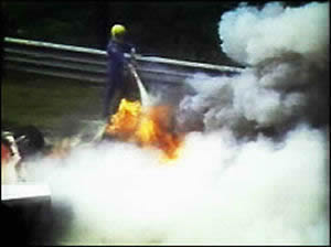 Niki Lauda on fire on Nurburgring