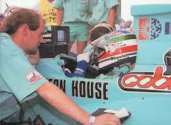Newey at Leyton House consulting with Ivan Capelli 1989
