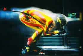 Skier Steve Podborsky in wind tunnel